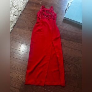 Roberta Bridal Red Strapless Beaded Lace Maxi Gown